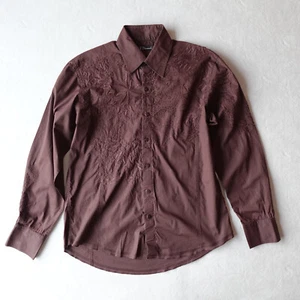 7 Diamonds Shirt Embroidered Design Brown Button Up Size Medium Western - Picture 1 of 11