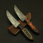 Custom Made Lot Of 2 Hand Forged Damascus Blade Hunting Skinning Camping Knife