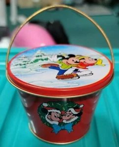 The Walt Disney Company Vintage Mickey & Minnie Weihnachten kleiner Eimer Dose - Bild 1 von 5