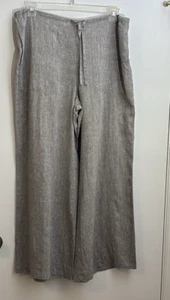 Lafayette 148 New York Linen Wide Leg Drawstring Pants Large Greige - Picture 1 of 7