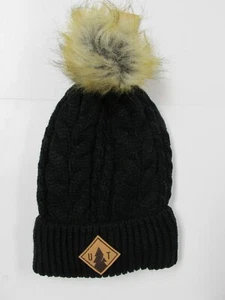 Women's Pom Beanie Locale Outdoor UT Utah Life Faux Fur Pom One Size Black - Picture 1 of 4