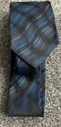 Mens Next Pure Silk Black Blue Wave Geometric Patterned Tie 3.2&quot; Wide 57&quot; Long