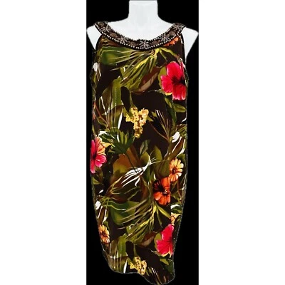 Vestido Mujer Connected Escote Cuentas Talla 20W Estampado Tropical Marrón, Verde, Rojo Foto 1 de 4