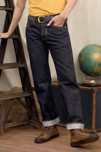 Simple&Raw Foresta 16oz. Orange Selvedge Men's Jeans Slim Straight Fit - Picture 1 of 17