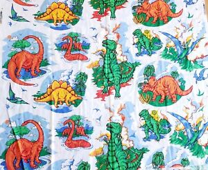 Dinosaur Fabric Bright Primary T-Rex On White 36x43 Square Piece Vintage 