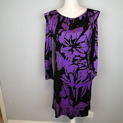 Tibi  Woman Shift Dress SZ m Purple/ Black Abstract Print open back stretch - Image 1 of 4