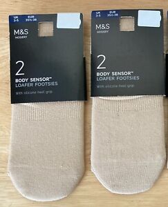 2 x M&S Body Sensor Loafer Footsies 2 Pairs Size 3-5 (Eur 35.5-38)