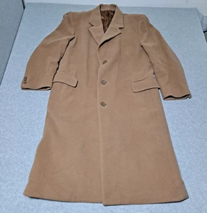 Vintage Wool Cashmere Maxi Coat Men 44 Long Tan Trench Retro Academia Heritage - Picture 1 of 11
