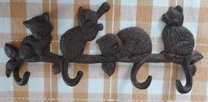 Cast Iron Cat Tails Wall Hook Rack Heavy Duty Key Towel Coat Hanger Rustic Brown - Picture 1 of 12