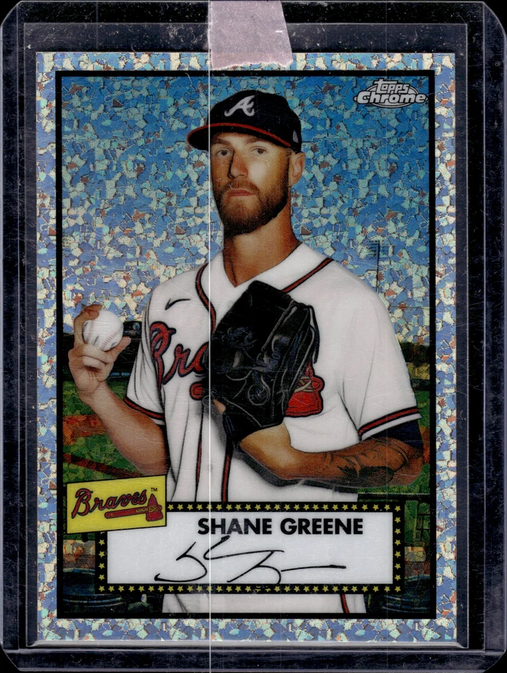 2021 Topps Chrome Plat Anniv. #488 Shane Greene 70th Anniv Mini-Dmnd Ref #/70 - Image 1 of 2