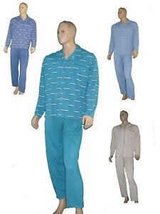 Herren Pyjama langarm Set Baumwolle mit Knopfleiste lange Hose Größe M L XL XXL