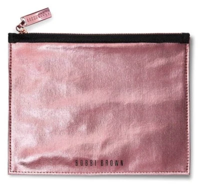 Bolso de Cosméticos Bobbi Marrón Metálico Oro Rosa Estuche de Maquillaje Viaje Cremallera Tirar Bolso sin asas Foto 1 de 2
