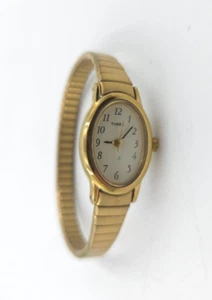 Vintage Timex 1980s Watch Women Gold Tone Stretch Band Manual Wind WORKING! - Picture 1 of 2