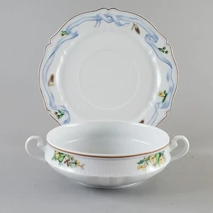 Haviland Flat Cream Soup Bowl and Saucer Set Ribbon Pattern Limoges France - Picture 1 of 13