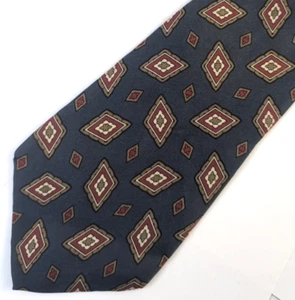 Vintage Mario Valentino Mens Tie, Blue w/ Red Brown Geometric Pattern - Picture 1 of 6