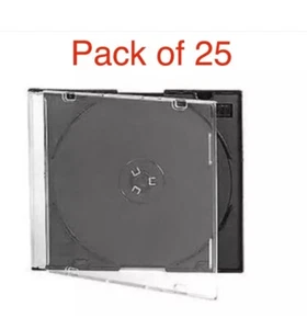 25 x Slim Jewel Cases for DVD or CD 5.2 mm Clear Plastic with Black Tray - Picture 1 of 1