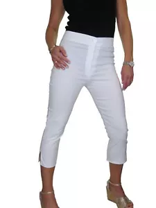 Ladies High Waist Stretch Pedal Pushers Trousers 3/4 Length 8-22 DISCOLOURED - Picture 1 of 3