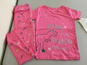 New Carter's Girls Dinosaur Pajama 2pc Set Snug fit Short Sleeve Long Pants - Picture 1 of 1