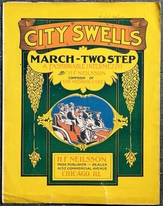 scarce AUTOMOBILE sheet music CITY SWELLS March Two-Step SYNCOPATED PIANO ~ 1904 - Picture 1 of 2
