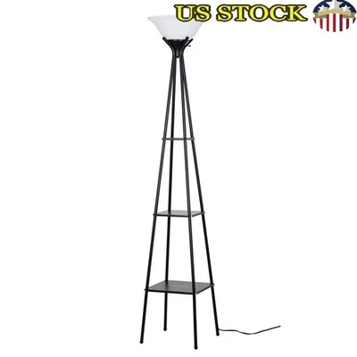 Metal Floor Lamp W/ Display Shelves & Shade Books & Photos Durable Livingroom US - Image 1 of 4
