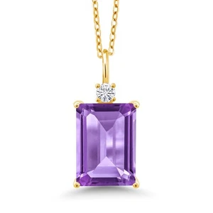 18K Yellow Gold Plated Silver Pendant Amethyst Moissanite 0.10ct DEW - Picture 1 of 4