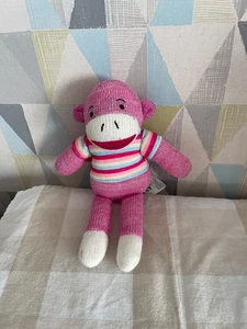 Dunelm Mill Pink Striped Top Knitted Sock Monkey Plush Toy Teddy - Picture 1 of 3