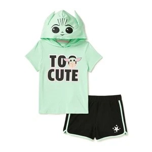 Star Wars Baby Yoda Too Cute Girls Hooded Top and Short Set - Picture 1 of 1