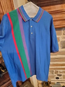 Vintage - 80er Jahre Jantzen Poloshirt blau mit Akzentstreifen kurzarm Gr. L - Bild 1 von 9