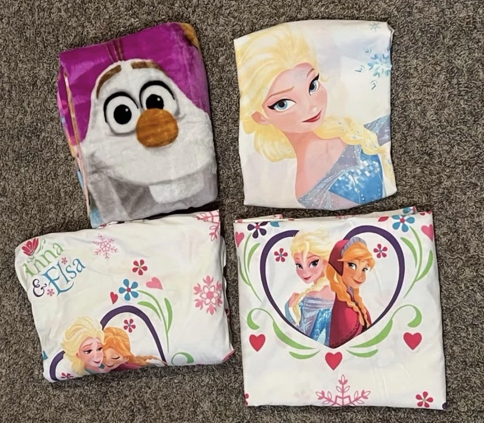 Disney Frozen Elsa/Anna Juego de cama completo de 4 piezas y manta de lana/REGALO DE NAVIDAD Foto 1 de 4