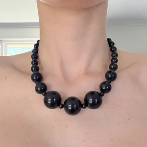  Black Bead Necklace – 47cm Lobster Clasp Retro Lucite Look - Bild 1 von 2