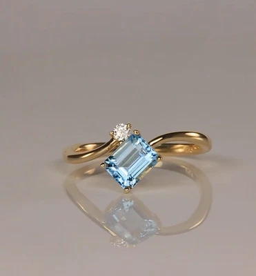 10x8 MM Brasilianischer Sky Blau Aquamarin Jubiläum Ring Smaragd Schnitt, Braut - Bild 1 von 4