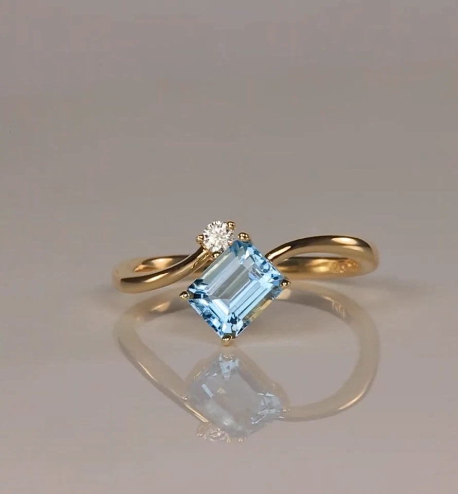 10x8 MM Brasilianischer Sky Blau Aquamarin Jubiläum Ring Smaragd Schnitt, Braut - Bild 1 von 4