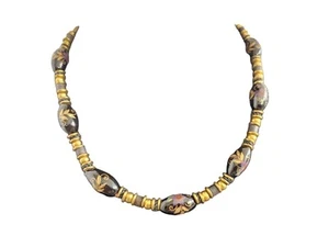 Collana artigianale tono bronzo con perle in vetro dipinto 18" - Foto 1 di 4