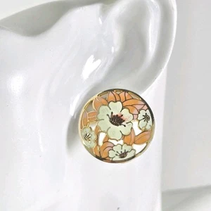 Vintage Cloisonne Ohrringe By Sea Edelsteine Gold Creme Pfirsich Blumen Piercing Schmuck - Bild 1 von 5