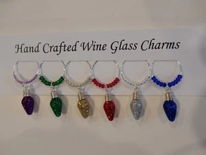 "WEIHNACHTEN GLITZER GLÜHBIRNEN" 6ER SET HANDGEFERTIGTE GETRÄNKEMARKER - Bild 1 von 6