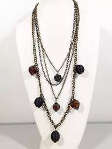 Simply Vera Wang Bronze Tone Brown Black Chunky Charm Layered Chain Necklace 24" - Picture 1 of 14