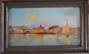 Original Venedig Ansicht Aquarell von 1937 signiert mit Dampfer und Segelboote - Bild 1 von 4