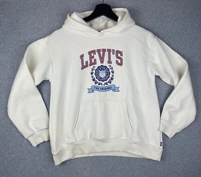 Levis Sz L 10-12 White Fleece Hoodie Kids Girls Boys Long Sleeve Pullover Logo - Изображение 1 из 4