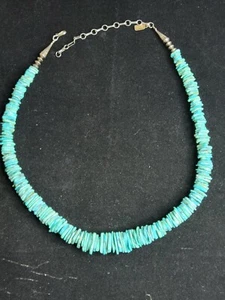 Native American Navajo Handmade Turquoise and Sterling Silver Bead Necklace - Picture 1 of 6