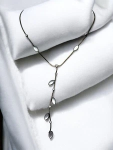 Rotguss Silber Ton Lariat Halskette mit Träne Runde Milchige Perlen Akzente - Bild 1 von 8