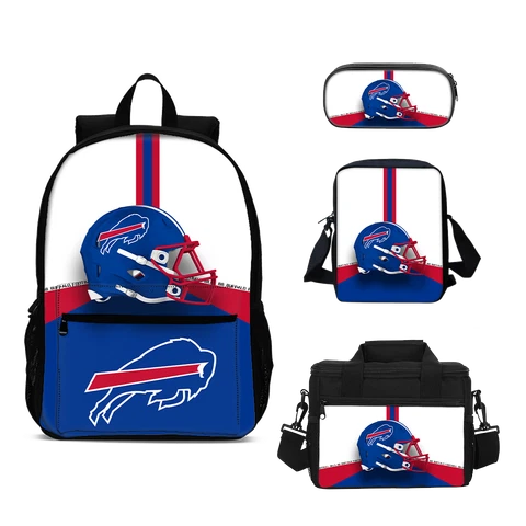 Buffalo Bills 4PCS School Backpack Set Lunch Bag Crossbody Shoulder Bag Pen Bag Cover