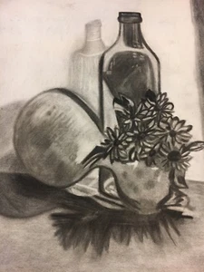 Kohledruck Kunst Poster Gänseblümchen Blumen Flaschen Machen Sie ein Angebot! - Bild 1 von 6
