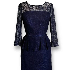 Adrianna Papell Womens Dress Sz 8 Navy Blue Lace Cocktail Mother of the Bride - Picture 1 of 9
