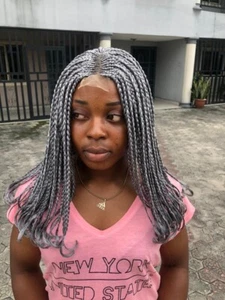 Braided Gray Wig With Curly Tips. Length Is 16inches. - Picture 1 of 4