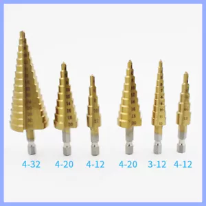 3Pc HSS Step Drill Bit Large Cone Titanium Bit Set Metal Hole Cutter + Pouch Kit - Picture 1 of 7