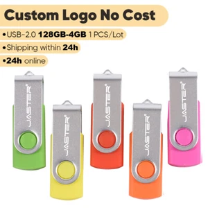 128GB 64GB 32GB USB2.0 Flash Drive Free Custom Logo Metal Swivel Keychain Case - Picture 1 of 16