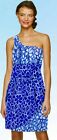 Rubber Ducky Productions Inc Blue Silver Pewter Floral One Shoulder Dress L 