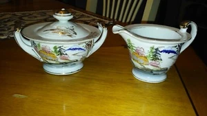 Antique Sugar & Creamer set w/ Lid Pre WWII Japanese Porcelain Gold Trim - Picture 1 of 4