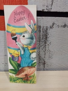 Vintage Gibson Easter Greeting Card Bunny Painting Egg