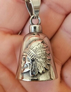 Indian Chief Skull THE RIDE BELL All Motorcycle Harley Biker Healing Protection - Picture 1 of 9